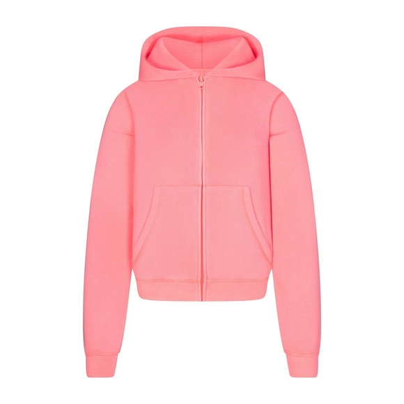 NWT Skims French Terry Zip Up Hoodie - Coral - S - Picture 2 of 6